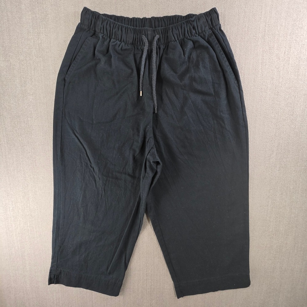 Coral Bay Capri Pants Women S Black Elastic Waist Drawstring Cotton Blend